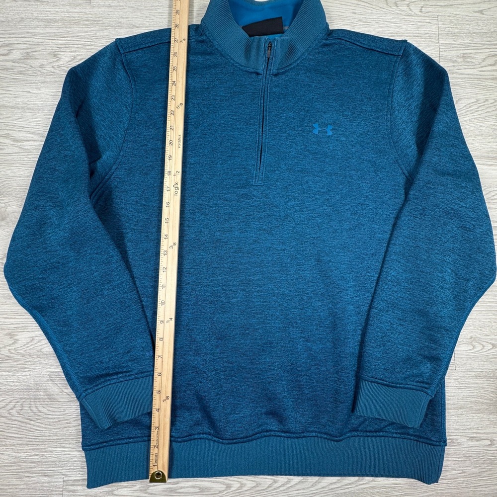 Under Armour‎ Mens Pullover Storm ColdGear Quarter Zip Blue XL Heathered Fleece - Picture 3 of 8